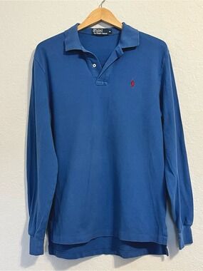 Polo Ralph Lauren Men’s Blue Long Sleeve Polo Shirt Red Pony Cotton M Preppy